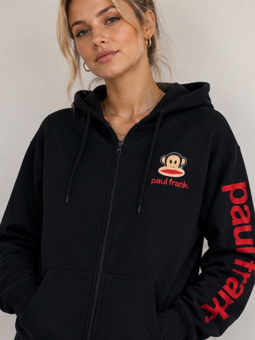 Paul Frank Black Zip-Up Hoodie with Signature Monkey Logo